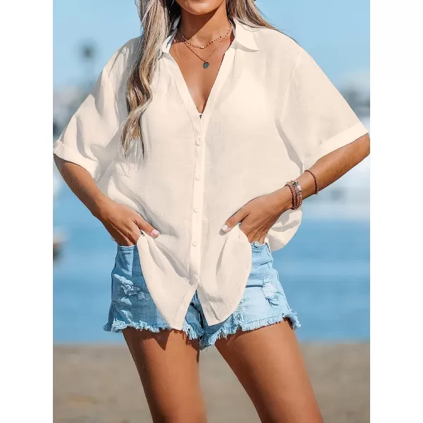 imageCUPSHE Women Buttoned CoverUp Shirt Casual Summer Short Sleeves Solid Cover UpApricot