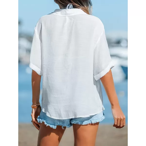 imageCUPSHE Women Buttoned CoverUp Shirt Casual Summer Short Sleeves Solid Cover UpWhite