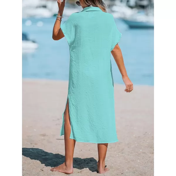 imageCUPSHE Women Buttoned CoverUp Shirt Dress Summer Short Sleeve Split Midi DressesLight Green