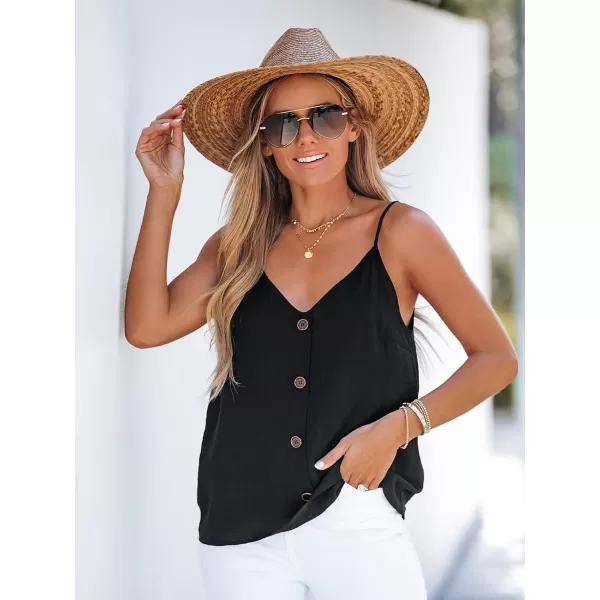 imageCUPSHE Women Buttoned VNeck Cami Summer Casual Adjustable Straps CamisoleBlack