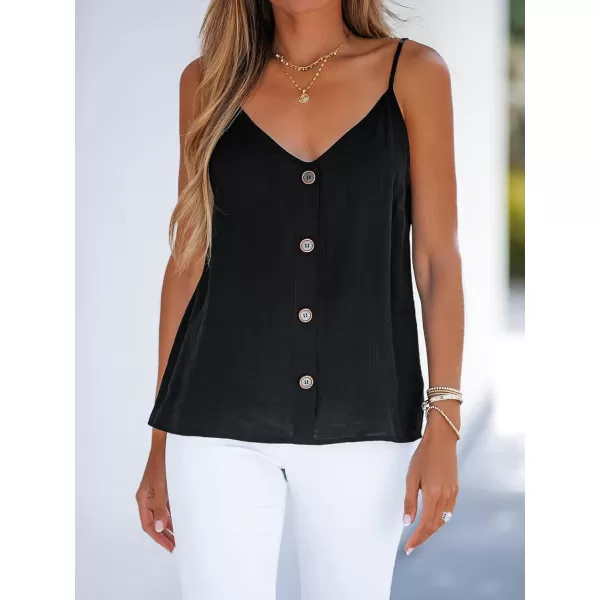 imageCUPSHE Women Buttoned VNeck Cami Summer Casual Adjustable Straps CamisoleBlack