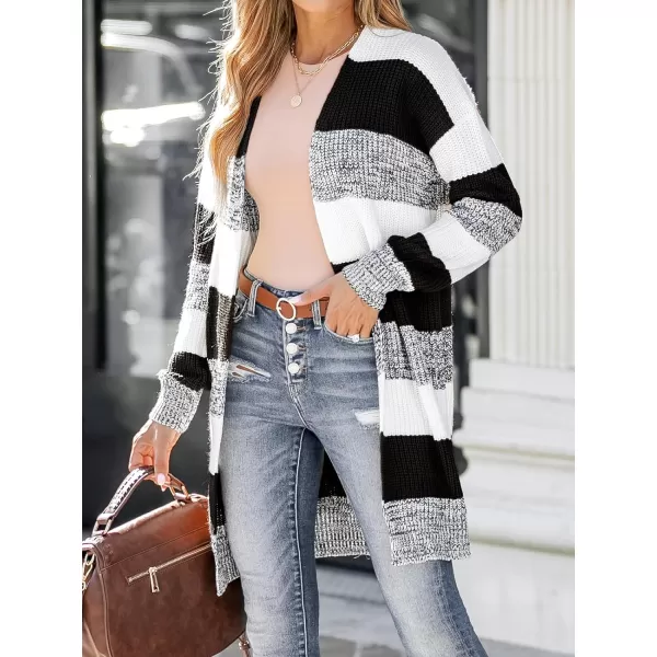 imageCUPSHE Women Cardigan Sweaters Striped Long Sleeves Chunky Knit OutwearWhite Striped