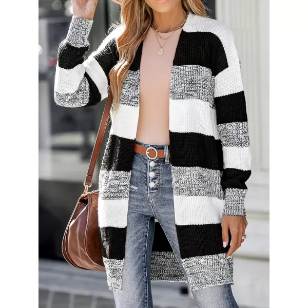 imageCUPSHE Women Cardigan Sweaters Striped Long Sleeves Chunky Knit OutwearWhite Striped