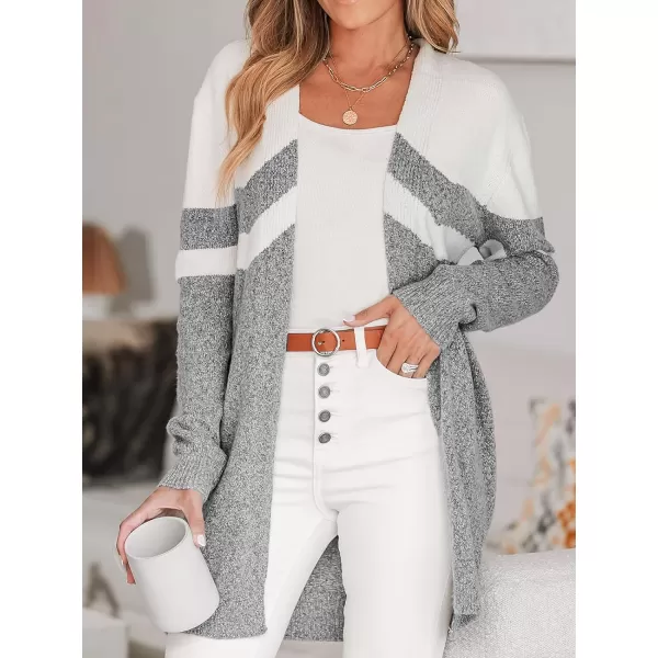 imageCUPSHE Women Cardigans Colorblock OpenFront Ribbed Long Sleeves KnitGrey