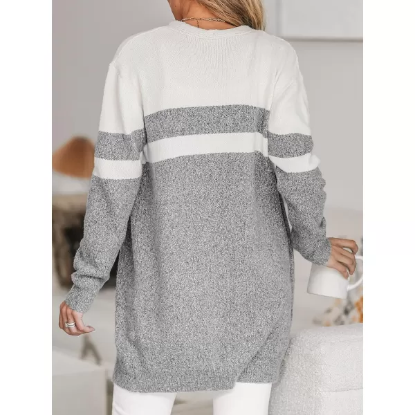 imageCUPSHE Women Cardigans Colorblock OpenFront Ribbed Long Sleeves KnitGrey