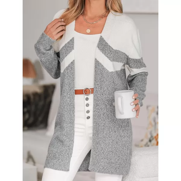 imageCUPSHE Women Cardigans Colorblock OpenFront Ribbed Long Sleeves KnitGrey