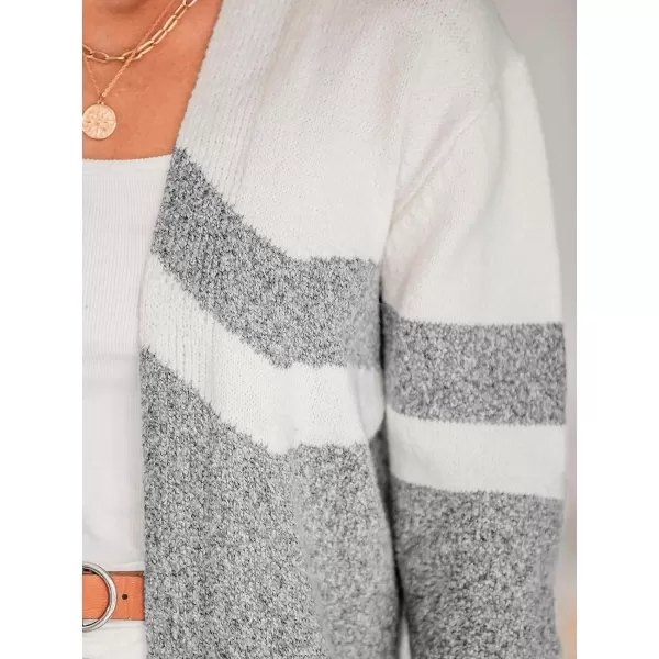 imageCUPSHE Women Cardigans Colorblock OpenFront Ribbed Long Sleeves KnitGrey