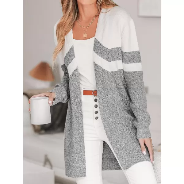 imageCUPSHE Women Cardigans Colorblock OpenFront Ribbed Long Sleeves KnitGrey