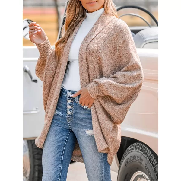 imageCUPSHE Women Cardigans OpenFront Marled Knit Bishop Sleeve Long Sleeves Knit Cardigan Sweater CasualBrown