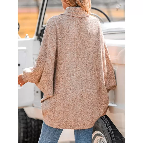 imageCUPSHE Women Cardigans OpenFront Marled Knit Bishop Sleeve Long Sleeves Knit Cardigan Sweater CasualBrown