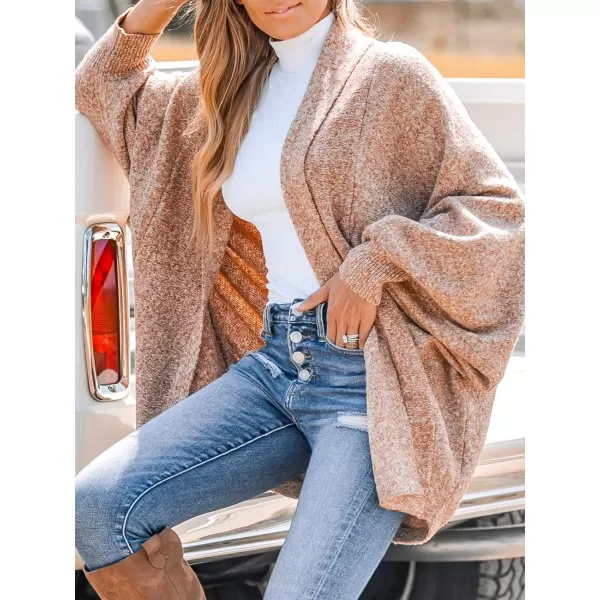 imageCUPSHE Women Cardigans OpenFront Marled Knit Bishop Sleeve Long Sleeves Knit Cardigan Sweater CasualBrown
