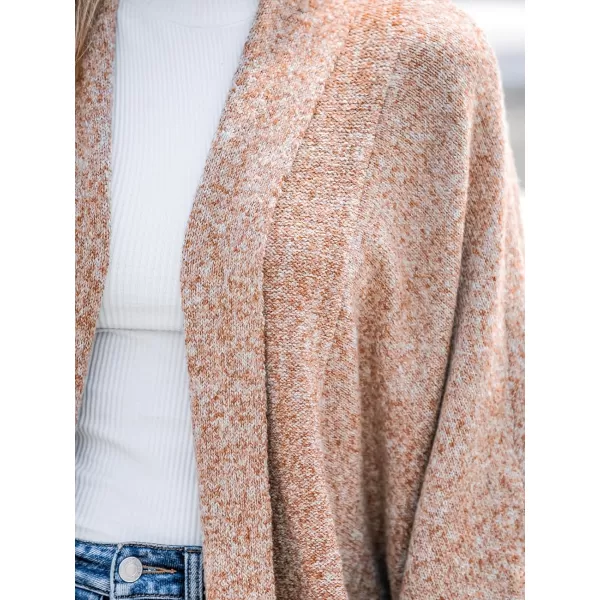 imageCUPSHE Women Cardigans OpenFront Marled Knit Bishop Sleeve Long Sleeves Knit Cardigan Sweater CasualBrown