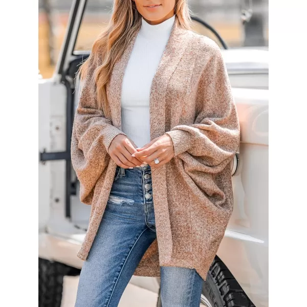 imageCUPSHE Women Cardigans OpenFront Marled Knit Bishop Sleeve Long Sleeves Knit Cardigan Sweater CasualBrown