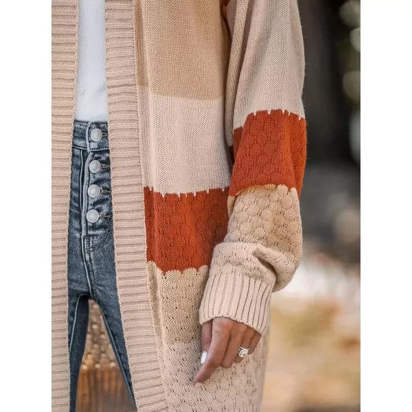 imageCUPSHE Women Cardigans Sweater Hollow Knit V Neck Sweater Casual Tops Long Lantern SleevesBeige Striped