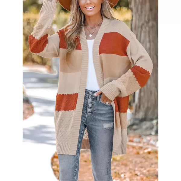 imageCUPSHE Women Cardigans Sweater Hollow Knit V Neck Sweater Casual Tops Long Lantern SleevesBeige Striped