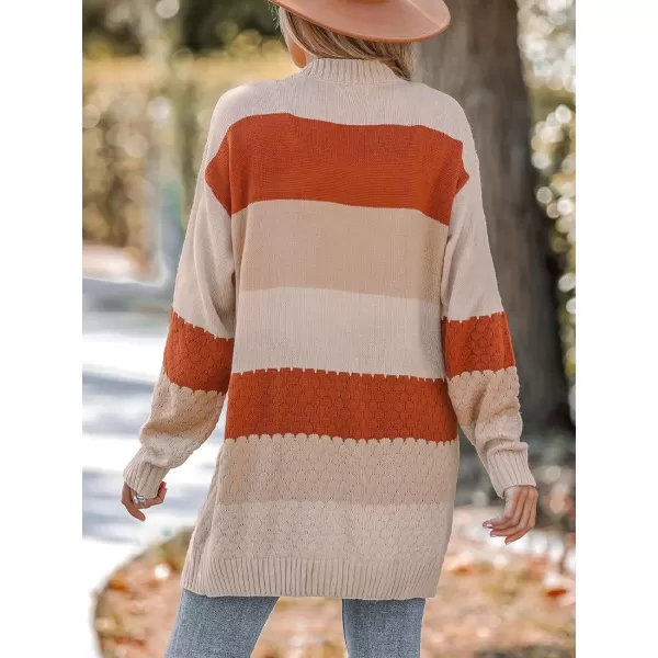 imageCUPSHE Women Cardigans Sweater Hollow Knit V Neck Sweater Casual Tops Long Lantern SleevesBeige Striped