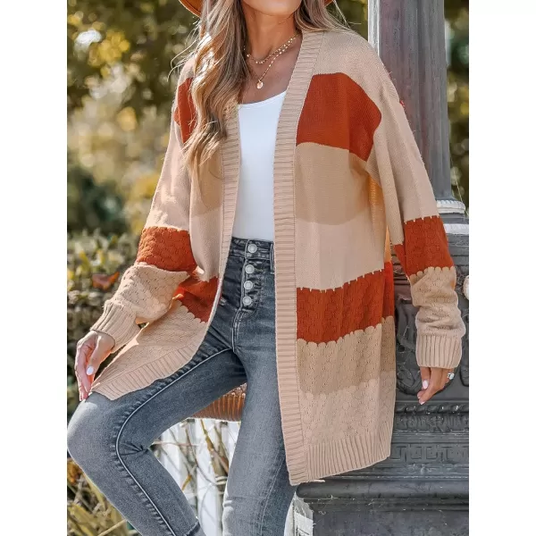 imageCUPSHE Women Cardigans Sweater Hollow Knit V Neck Sweater Casual Tops Long Lantern SleevesBeige Striped