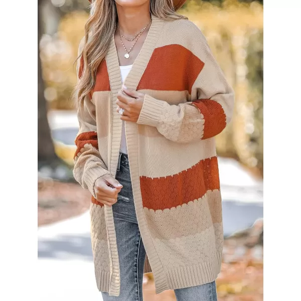 imageCUPSHE Women Cardigans Sweater Hollow Knit V Neck Sweater Casual Tops Long Lantern SleevesBeige Striped
