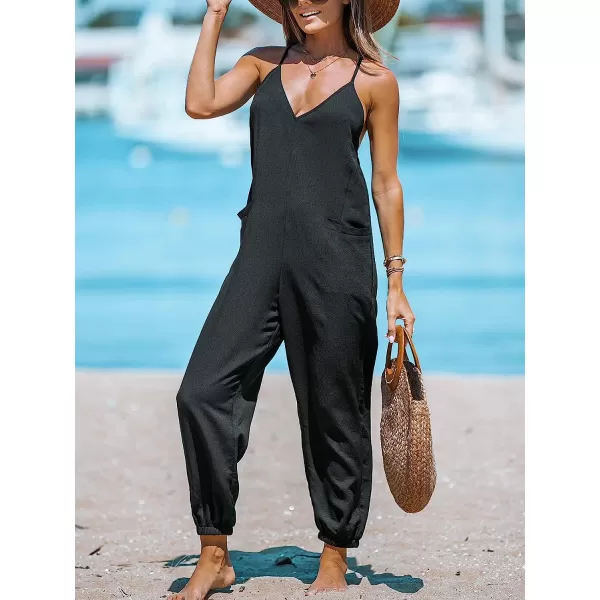 imageCUPSHE Women Casual Adjustable Cami Straps Overalls Summer VNeck JoggersBlack