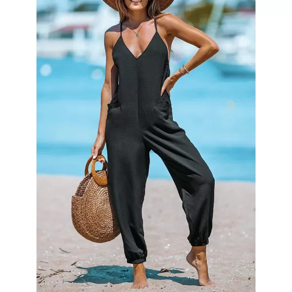 imageCUPSHE Women Casual Adjustable Cami Straps Overalls Summer VNeck JoggersBlack