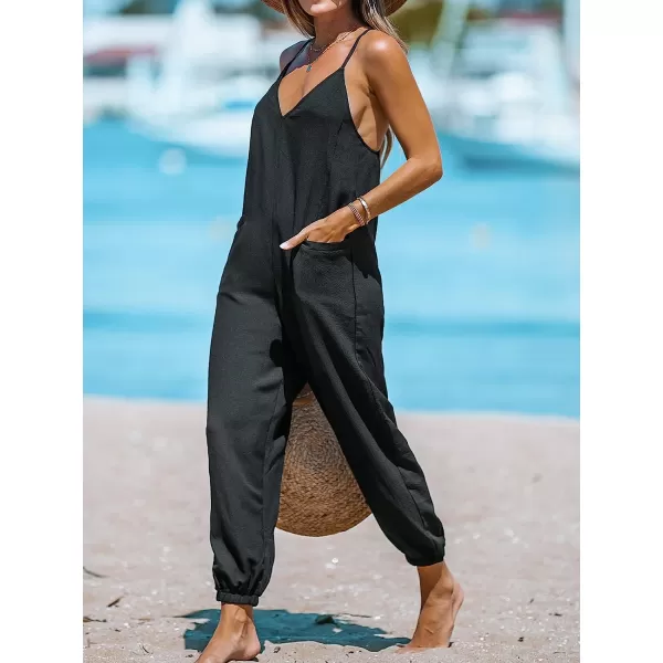 imageCUPSHE Women Casual Adjustable Cami Straps Overalls Summer VNeck JoggersBlack
