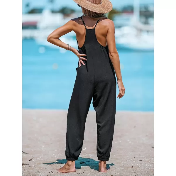 imageCUPSHE Women Casual Adjustable Cami Straps Overalls Summer VNeck JoggersBlack