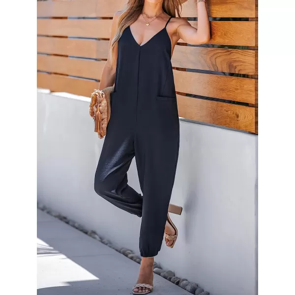 imageCUPSHE Women Casual Adjustable Cami Straps Overalls Summer VNeck JoggersNavy Blue