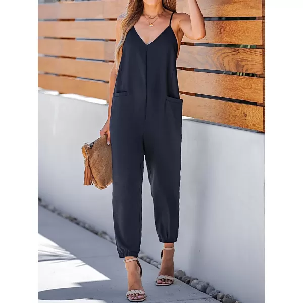 imageCUPSHE Women Casual Adjustable Cami Straps Overalls Summer VNeck JoggersNavy Blue