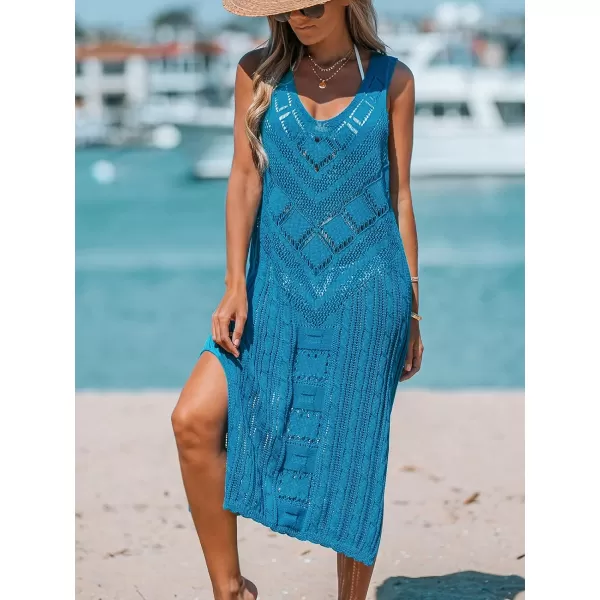 imageCUPSHE Women Casual Beach Cover Up Dress Summer VNeck Crochet Tanks DressesTurquoise
