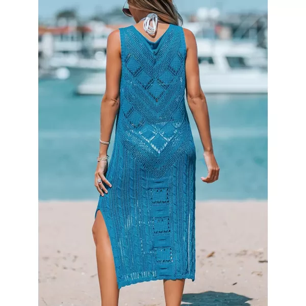 imageCUPSHE Women Casual Beach Cover Up Dress Summer VNeck Crochet Tanks DressesTurquoise