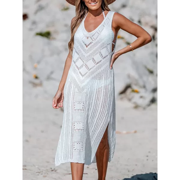 imageCUPSHE Women Casual Beach Cover Up Dress Summer VNeck Crochet Tanks DressesWhite
