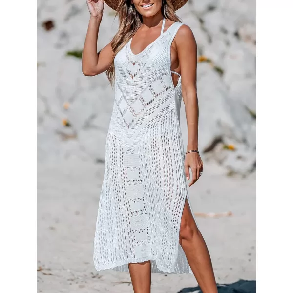 imageCUPSHE Women Casual Beach Cover Up Dress Summer VNeck Crochet Tanks DressesWhite