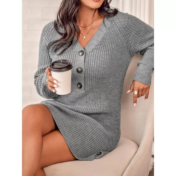 imageCUPSHE Women Casual Button Down VNeck Sweater Dress Winter Long Sleeve Knit Midi DressesSand