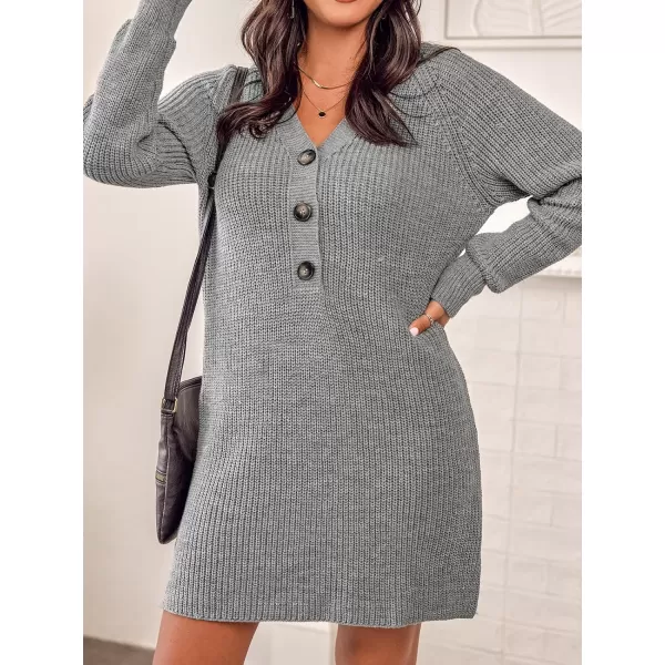 imageCUPSHE Women Casual Button Down VNeck Sweater Dress Winter Long Sleeve Knit Midi DressesSand