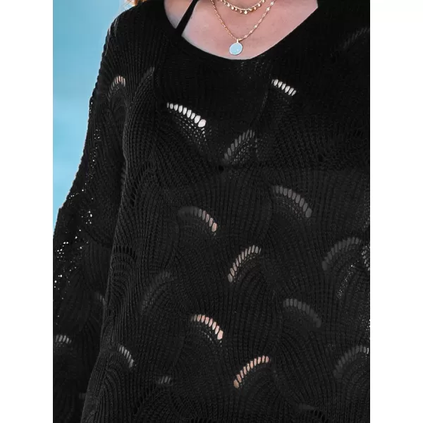 imageCUPSHE Women Casual Cut Out Swim Cover Up Drop Shoulder Long Sleeve VNeck CoverUpsBlack
