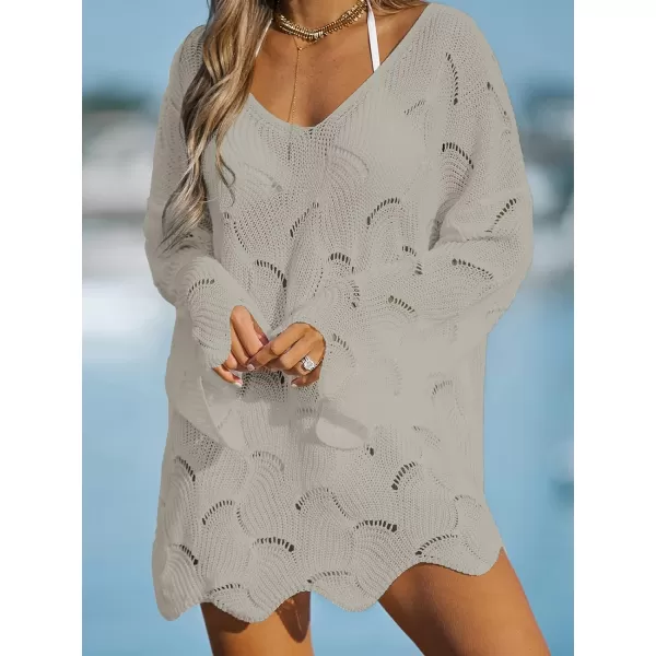 imageCUPSHE Women Casual Cut Out Swim Cover Up Drop Shoulder Long Sleeve VNeck CoverUpsBrown