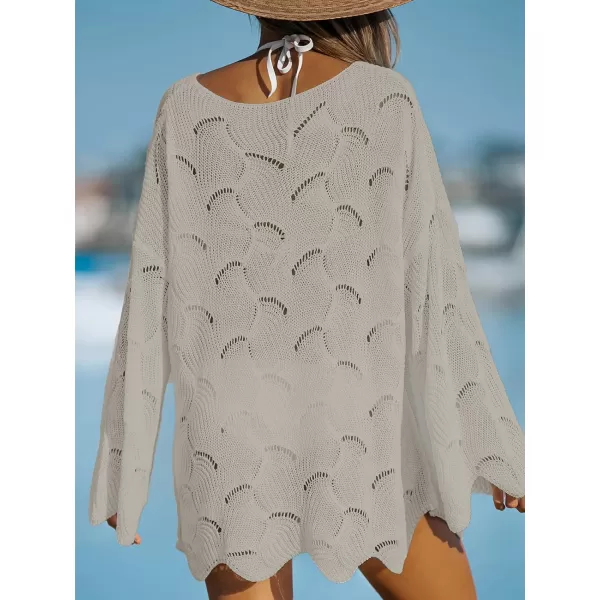 imageCUPSHE Women Casual Cut Out Swim Cover Up Drop Shoulder Long Sleeve VNeck CoverUpsBrown