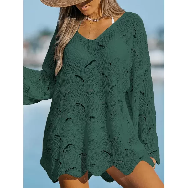 imageCUPSHE Women Casual Cut Out Swim Cover Up Drop Shoulder Long Sleeve VNeck CoverUpsGreen