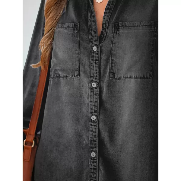 imageCUPSHE Women Casual Denim Oversized Shirt Long Sleeve Lapel Collar Button Down Shirts Dolphin HemBlack