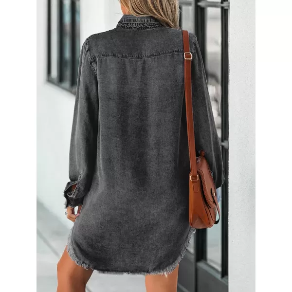 imageCUPSHE Women Casual Denim Oversized Shirt Long Sleeve Lapel Collar Button Down Shirts Dolphin HemBlack