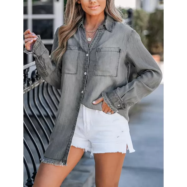 imageCUPSHE Women Casual Denim Oversized Shirt Long Sleeve Lapel Collar Button Down Shirts Dolphin HemGrey