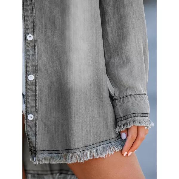 imageCUPSHE Women Casual Denim Oversized Shirt Long Sleeve Lapel Collar Button Down Shirts Dolphin HemGrey