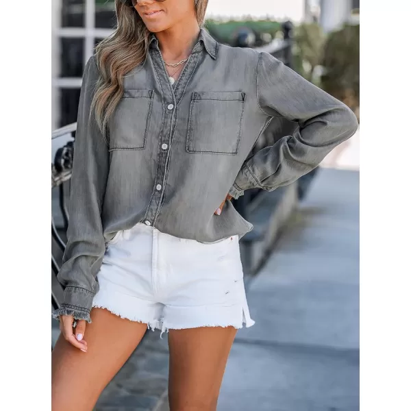 imageCUPSHE Women Casual Denim Oversized Shirt Long Sleeve Lapel Collar Button Down Shirts Dolphin HemGrey