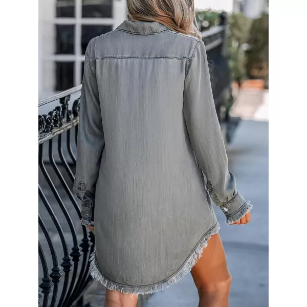 imageCUPSHE Women Casual Denim Oversized Shirt Long Sleeve Lapel Collar Button Down Shirts Dolphin HemGrey