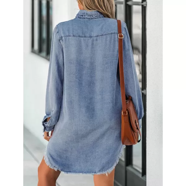 imageCUPSHE Women Casual Denim Oversized Shirt Long Sleeve Lapel Collar Button Down Shirts Dolphin HemSky Blue