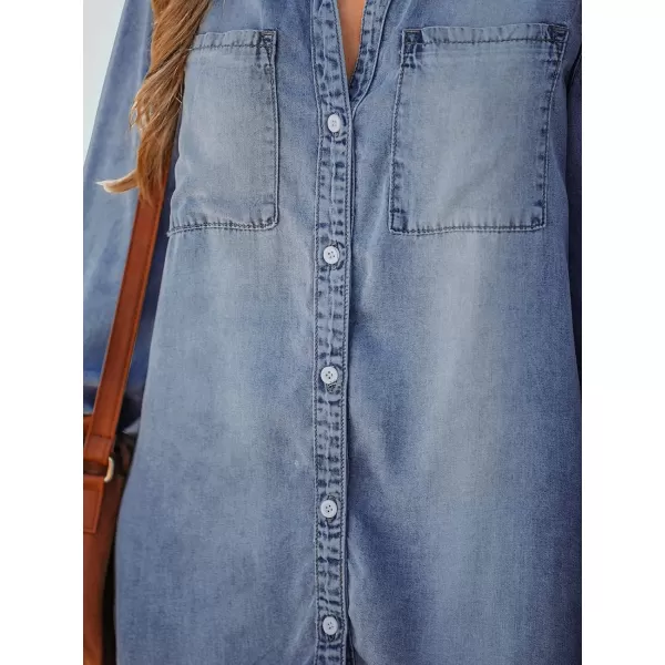 imageCUPSHE Women Casual Denim Oversized Shirt Long Sleeve Lapel Collar Button Down Shirts Dolphin HemSky Blue