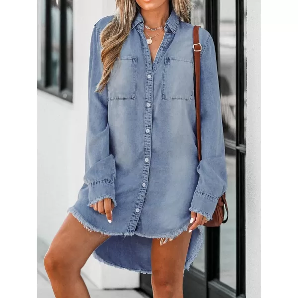 imageCUPSHE Women Casual Denim Oversized Shirt Long Sleeve Lapel Collar Button Down Shirts Dolphin HemSky Blue