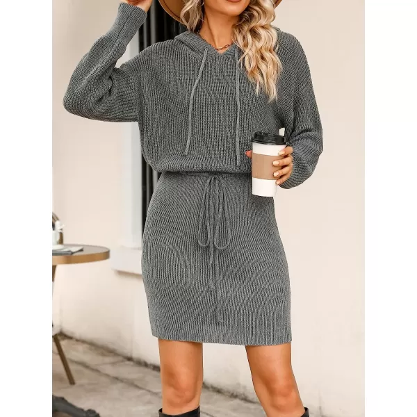imageCUPSHE Women Casual Hooded Sweater Dress Winter Long Sleeve Drawstring Waist Knit DressesGreen