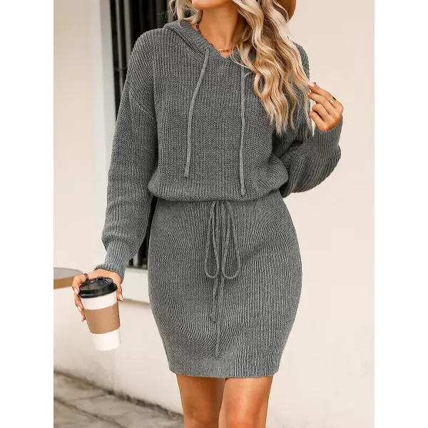 imageCUPSHE Women Casual Hooded Sweater Dress Winter Long Sleeve Drawstring Waist Knit DressesGreen