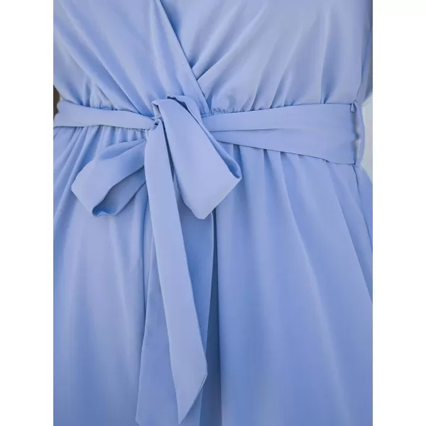 imageCUPSHE Women Casual Loose Sleeveless Jumpsuit Belted Spaghetti Strap Wide Leg Long Romper OutfitBlue
